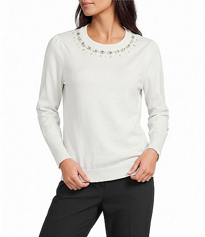 Lilly Pulitzer Morgen Combed Cotton Embellished Crew Neck Long Sleeve Sweater