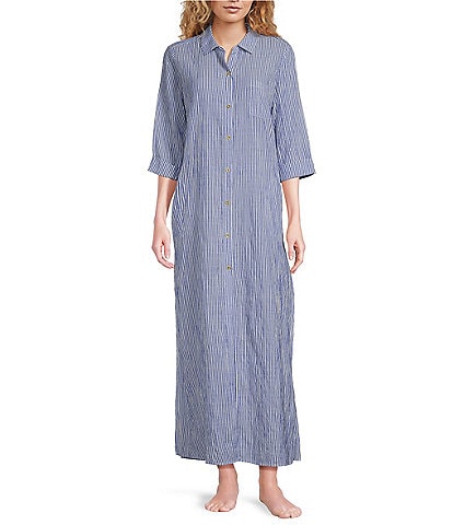Lilly Pulitzer Natalie Stripe Point Collar Side Pocket Button Front Swim Cover-Up Maxi Dress