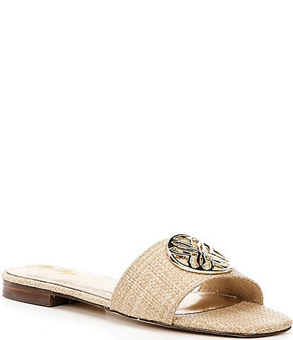 Lilly Pulitzer Nessa Panama Raffia Logo Hardware Banded Slide Sandals