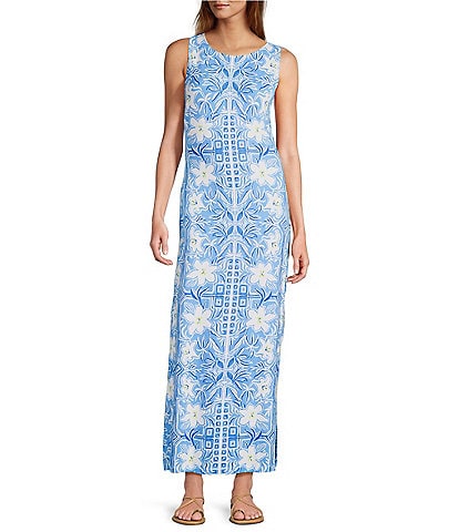 Lilly Pulitzer Noelle Knit Floral Print Round Neck Sleeveless Twist Back Cut-Out Maxi Shift Dress