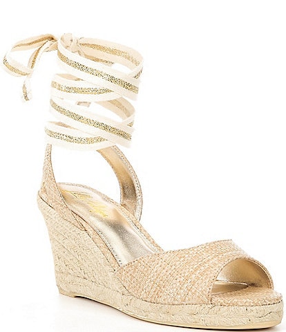 Lilly Pulitzer Paley Panama Raffia Espadrille Ankle Wrap Wedge Sandals