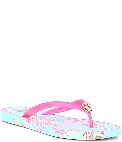Lilly Pulitzer Printed Jelly Square Toe Pool Flip Flops