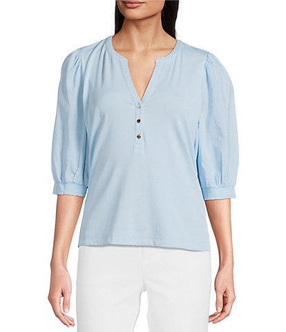 Lilly Pulitzer Ronson Split V -Neck Elbow Puff Sleeve Top