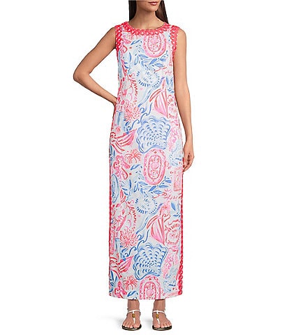 Lilly Pulitzer Sadie Sun Sea Sand Crew Neck Sleeveless Lace Maxi Skirted Romper