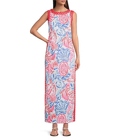 Lilly Pulitzer Sadie Sun Sea Sand Crew Neck Sleeveless Lace Maxi Skirted Romper