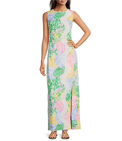 Lilly Pulitzer Sarabeth Bright Delight Patch Print Round Neck Sleeveless Maxi Dress