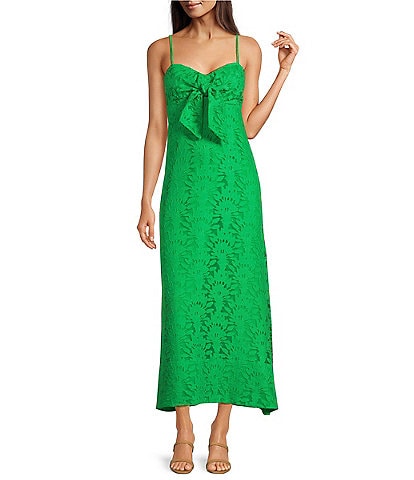 Lilly Pulitzer Sarahlynne Stacked Palm Burnout Sweetheart Tie Neck Sleeveless Dress