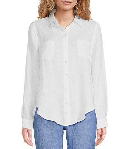 Lilly Pulitzer Sea View Woven Linen Point Collar Long Sleeve Button Down Shirt