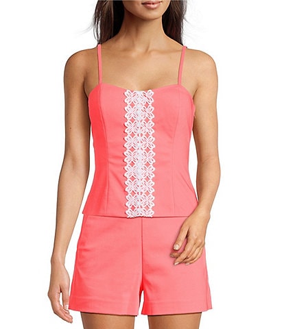 Lilly Pulitzer Shelli Stretch Double Cloth Sweetheart Neck Sleeveless Coordinating Lace Top