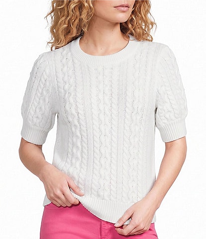 Lilly Pulitzer Stephlynn Cotton-Blend Mixed Cable Stitch Pearl Embellishment Sweater
