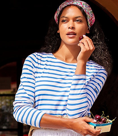 Lilly Pulitzer x Saint James Minquidame Contrast Stripe Round Neck Long Sleeve Cotton Tee