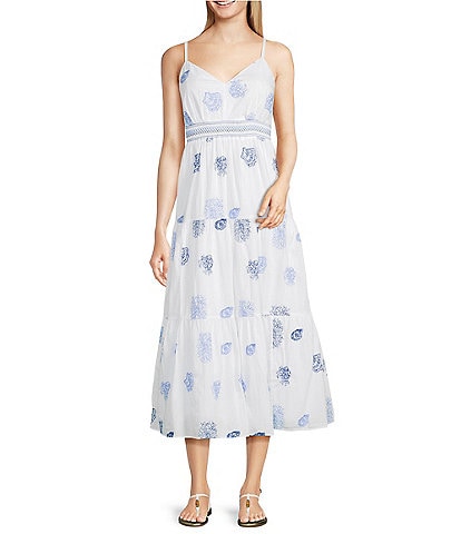 Lilly Pulitzer Zanna Castaway Embroidery V-Neck Sleeveless Fit-And-Flare Midi Dress