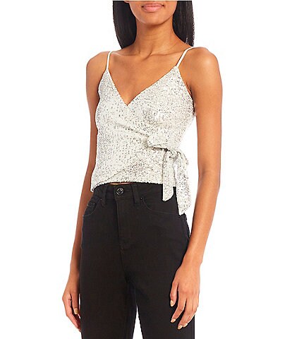 Lily Star V-Neck Sequin Side Tie Wrap Top