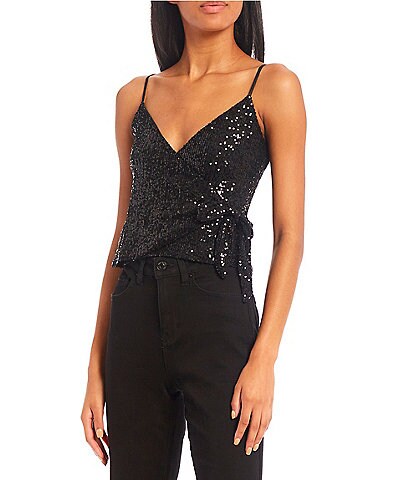 Lily Star V-Neck Sequin Side Tie Wrap Top