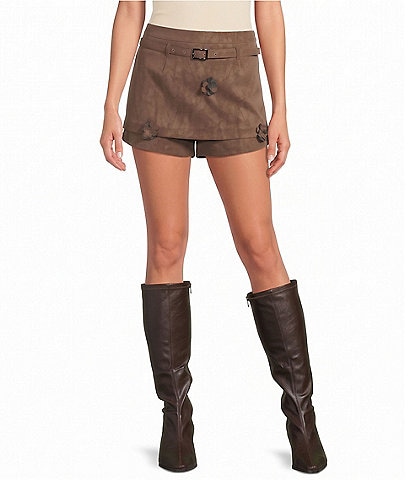 Line and Dot Hazel Faux Suede 3D Floral Applique Coordinating Mini Skort
