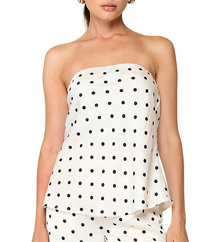 Line And Dot Ravyn Polka Dot Strapless Coordinating Satin Tube Top