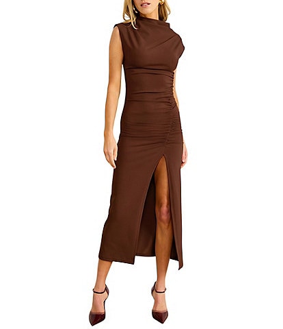 Line and Dot Robin Mock Neck Sleeveless Fitted Midi Dress