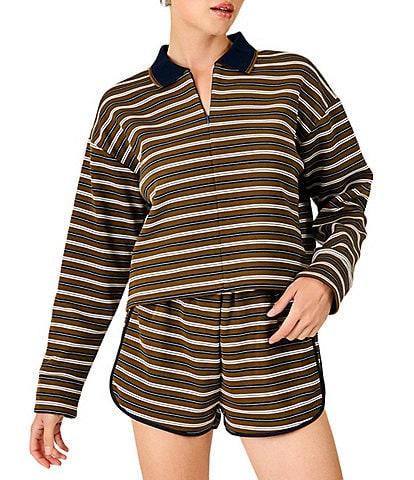 Line and Dot Sadie Striped Collared Long Sleeve Coordinating Top