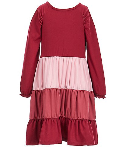 Little Angels by Us Angels Little Girls 2T-6X Long-Sleeve Ruche Shoulder Tiered Ombre Colorblock Knit Dress