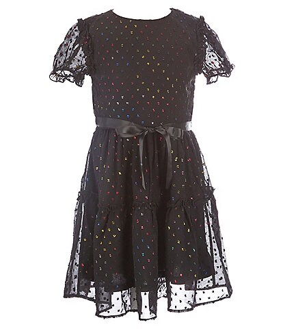 Little Angels By Us Angels Little Girls 2T-6X Short Puff Sleeves Multi Sparkle Clip Dot Chiffon Dress