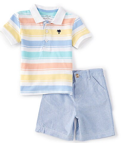Little Me Baby Boys 12-24 Months Short-Sleeve Striped Polo Shirt & Solid Shorts Set