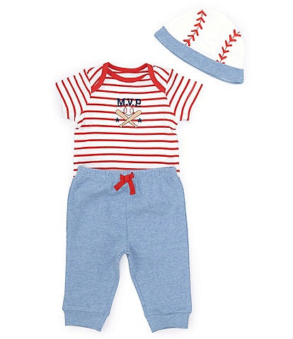 Little Me Baby Boys 3-12 Months Baseball Themed Short Sleeve "MVP" Striped Bodysuit & Solid Pant Set