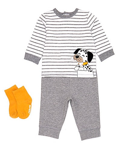 Little Me Baby Boys 3-12 Months Dalmatian Long-Sleeve Striped T-Shirt & Solid Jogger Pant Set