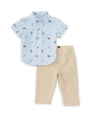Little Me Baby Boys 3-12 Months Golf Short-Sleeve Woven Shirt & Solid Pant Set
