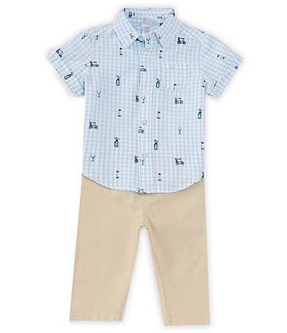 Little Me Baby Boys 3-12 Months Golf Short Sleeve Woven Shirt & Solid Pant Set