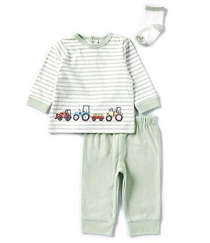 Little Me Baby Boys 3-12 Months Long Sleeve Tractor-Appliqued Striped Sweatshirt & Solid Jogger Pants