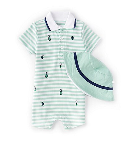 Little Me Baby Boys 3-12 Months Short-Sleeve Striped Golf-Inspired Shortall and Hat Set