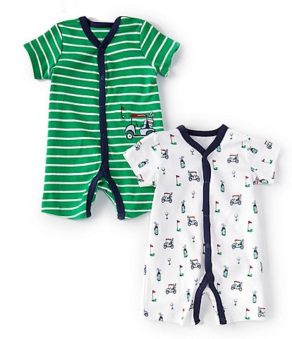 Little Me Baby Boys 3-12 Months Short-Sleeve Striped/Golf-Theme-Printed Shortall 2-Pack