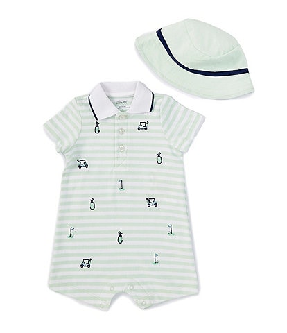 Little Me Baby Boys 3-12 Months Short Sleeve Striped/Golf Themed Shortalls
