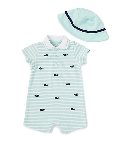 Little Me Baby Boys 3-12 Months Short Sleeve Striped/Whale-Themed Shortalls