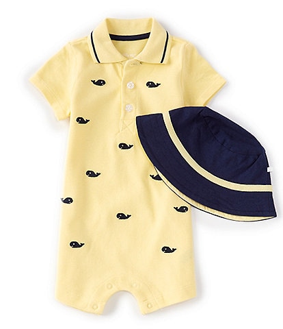 Little Me Baby Boys 3-12 Months Short-Sleeve Whale-Pattern Shortall and Hat Set