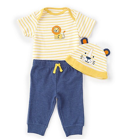 Little Me Baby Boys 3-12 Months Striped Lion Print Short Sleeve Bodysuit & Solid Jogger Pant Set