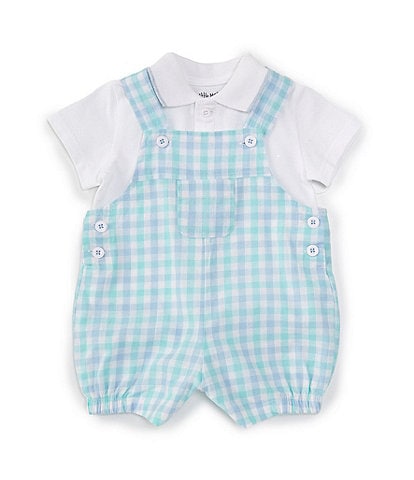 Little Me Baby Boys 3-9 Months Gold Day Sleeveless Plaid Shortalll & Short-Sleeve Solid Shirt Set