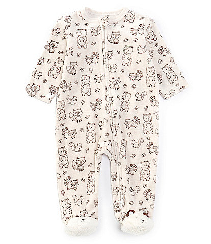 Little Me Baby Boys 3-9 Months Long Sleeve Woodland Animal Printed Velour Footed Coverall