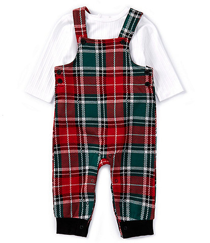 Little Me Baby Boys 3-9 Months Sleeveless Plaid Overall & Long Sleeve Solid T-Shirt Set