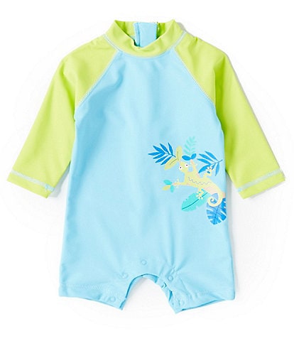 Little Me Baby Boys 6-24 Months Raglan Sleeve Color Block Gecko Graphic Rashguard Swim Suit