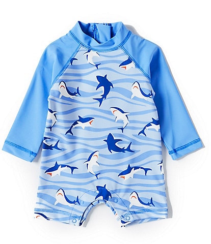 Little Me Baby Boys 6-24 Months Raglan Sleeve Shark Print Rashguard Swim Suit