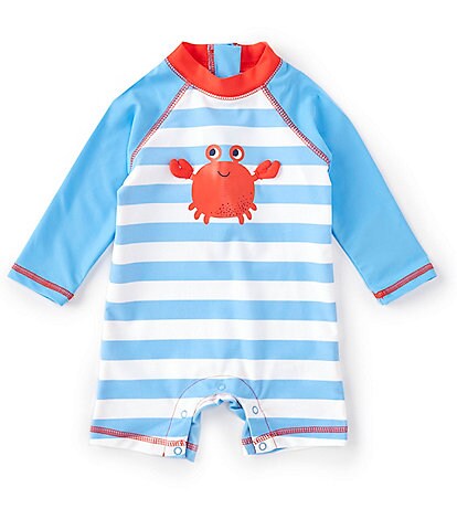 Little Me Baby Boys 6-24 Months Striped Crab Print Raglan Sleeve Rashguard Swimsuit