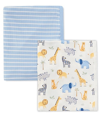 Little Me Baby Boys Jungle Print/Striped Receiving Blanket 2-Pack