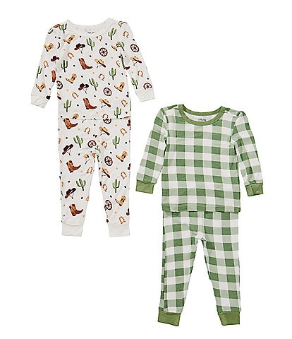 Little Me Baby Boys Long-Sleeve Cowboy/Plaid Printed Bamboo-Blend 4-Piece Pajama Set