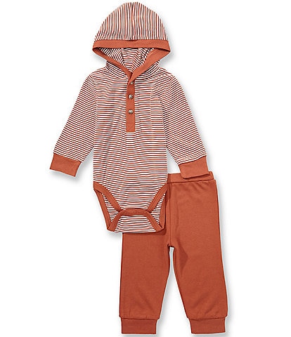Little Me Baby Boys Long Sleeve Stripe Hooded Bodysuit & Solid Jogger Pants Set