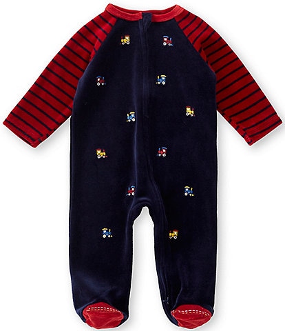 Little Me Baby Boys Long Sleeve Train Velour Footed Coverall