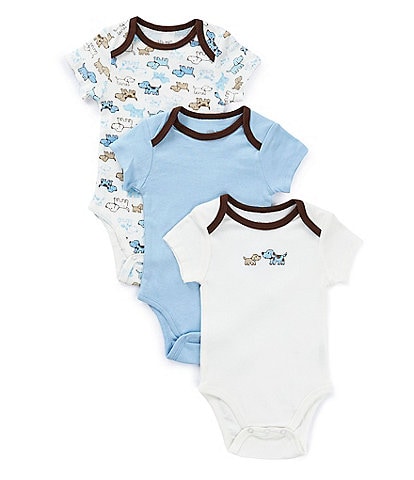 Little Me Baby Boys Newborn-9 Months Cute Puppies Short Sleeve Bodysuits 3-Pack
