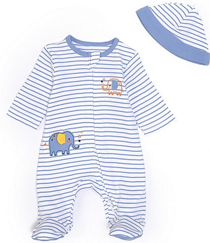 Little Me Baby Boys Newborn-9 Months Elephant Zip Footed Coverall & Hat Set