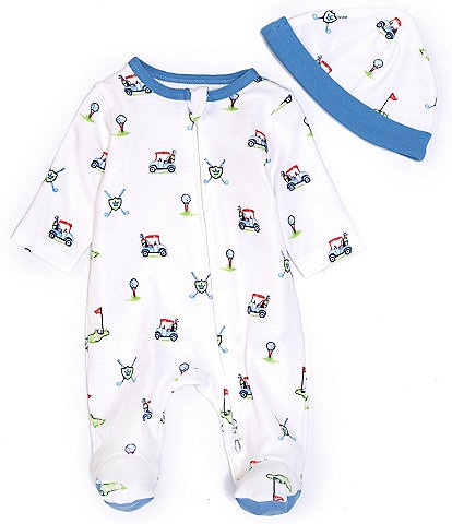 Little Me Baby Boys Newborn-9 Months Golf Club Zip Footed Coverall & Hat Set
