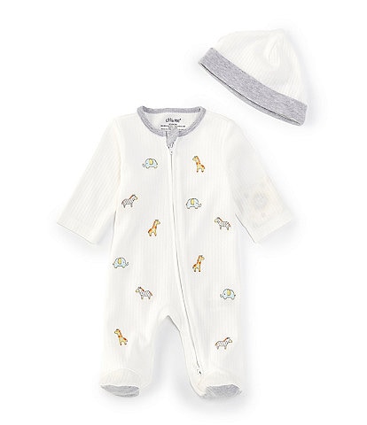 Little Me Baby Boys Newborn-9 Months Long Sleeve Schiffli-Embroidered Safari Animal Footie Coverall